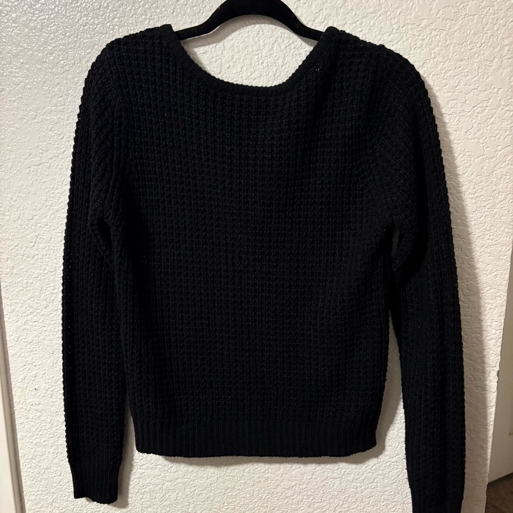 Ambiance Apparel Black Textured Knit Sweater Criss‎ Cross Back Women's M